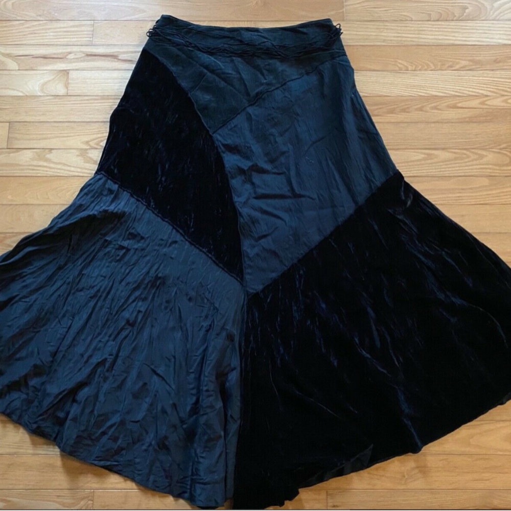 ~ SOLD ~ LINEA DOMANI 6 Boho Mixed Media Velvet Corduroy Maxi Skirt Steampunk - Picture 2 of 10